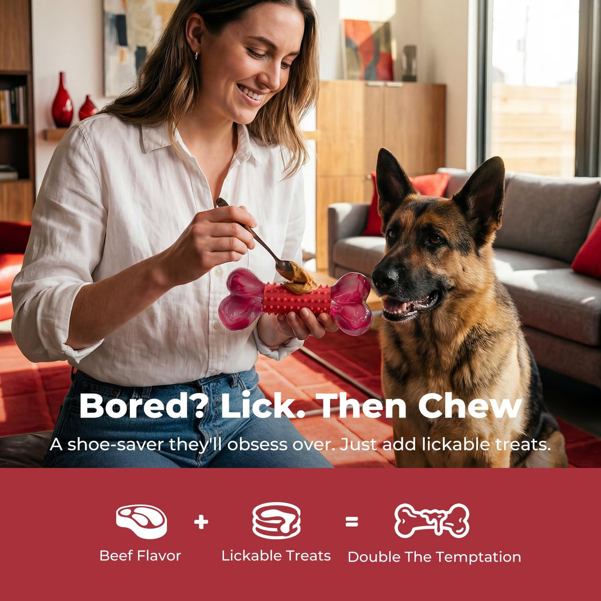 Tough Dog Toys for Aggressive Chewers: Beef Flavored Long Lasting Dog - 1 PC-Beef-Red - image 3