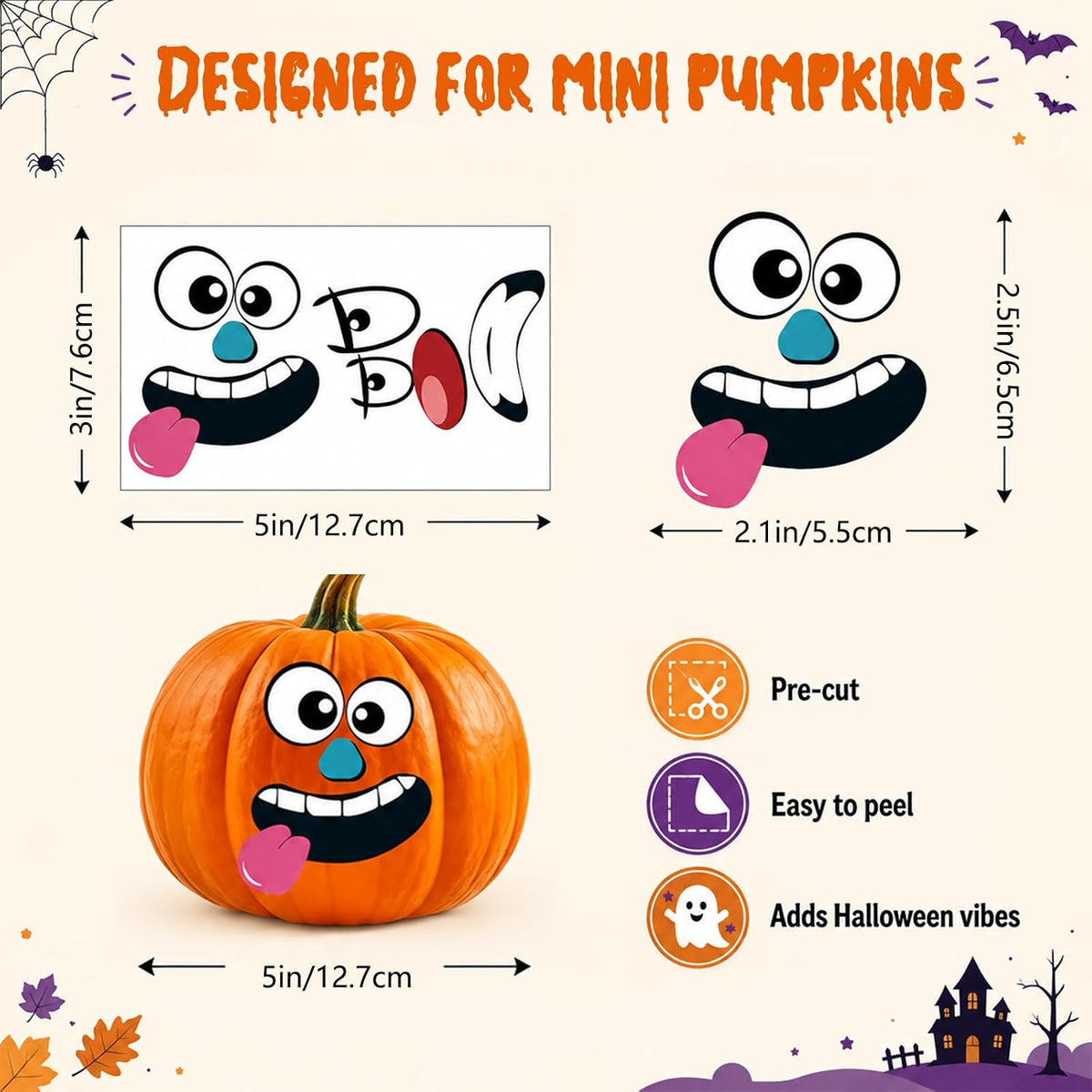 Halloween Mini Pumpkin Decorating Stickers for Kids Toddlers Party - Classic - image 4