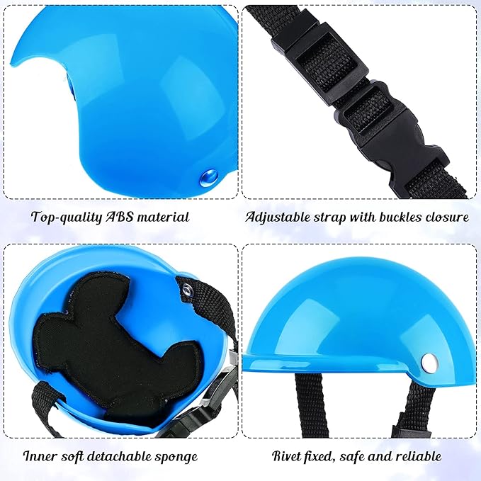 Frienda Dog Helmet and Goggles, UV Protection Doggy Sunglasses and 4 Inch Padded Puppy Motorcycle Helmet Adorable Dog Goggles with Adjustable Belt for Small Dogs Puppy Riding(Blue,S)