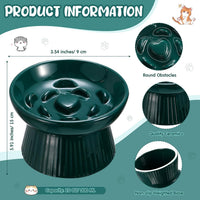 Tioncy 2 Pcs Ceramic Elevated Slow Feeder Cat Bowl - Dark Green / 2 - image 2