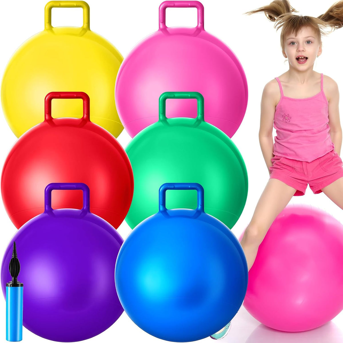 Lewtemi 6 Pcs Hopper Ball with Handle - Rainbow Colors / 22 Inch