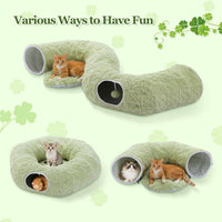 PEQULTI Beige Donut Cat Tunnel Bed Washable Plush Mat Multi for Small - Green - image 4