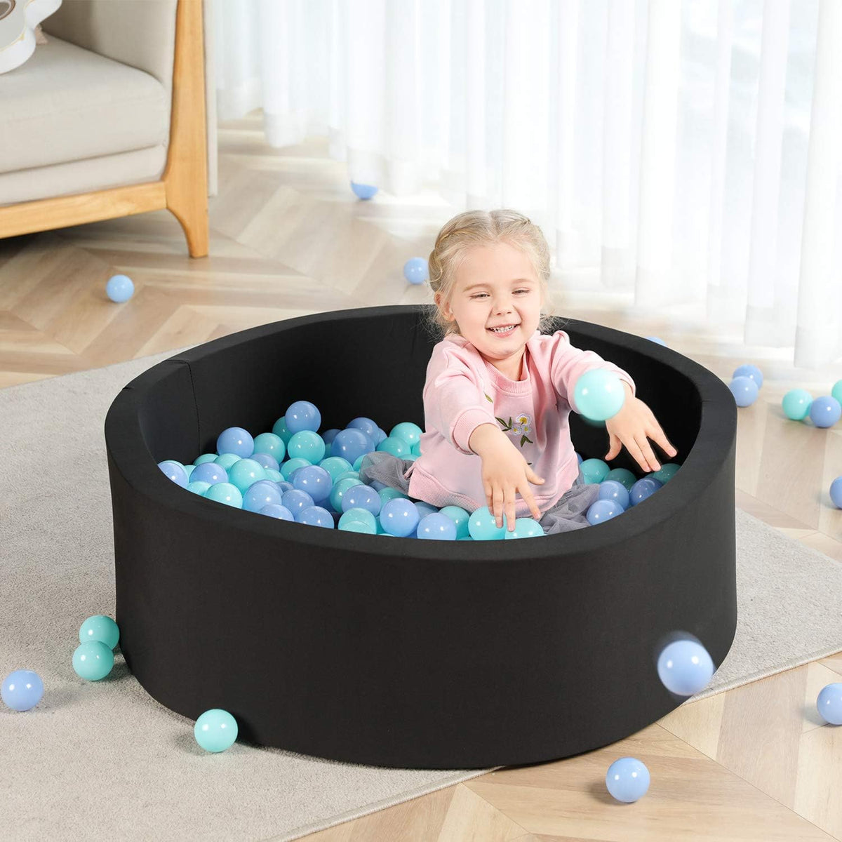 TRENDBOX Foam Ball Pit, 36" x 12" Indoor Soft Ball Pool for Kid，Light Grey – Fun for Kids & Family - Black / 90CM - image 4