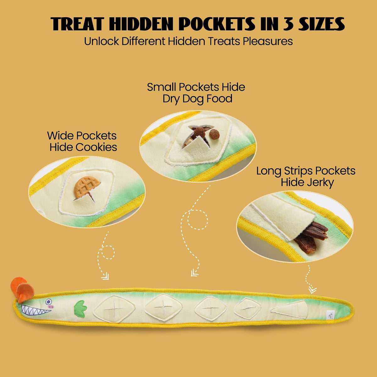 Nocciola EEL Squeaky Dog Toy - No Stuffing Yellow Eel - image 4