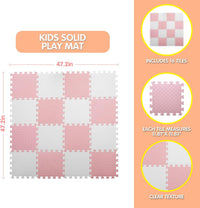 16 Tiles Foam Play Mat, Soft & Safe EVA Foam Mats for Floor - White/Loli Pink - image 2