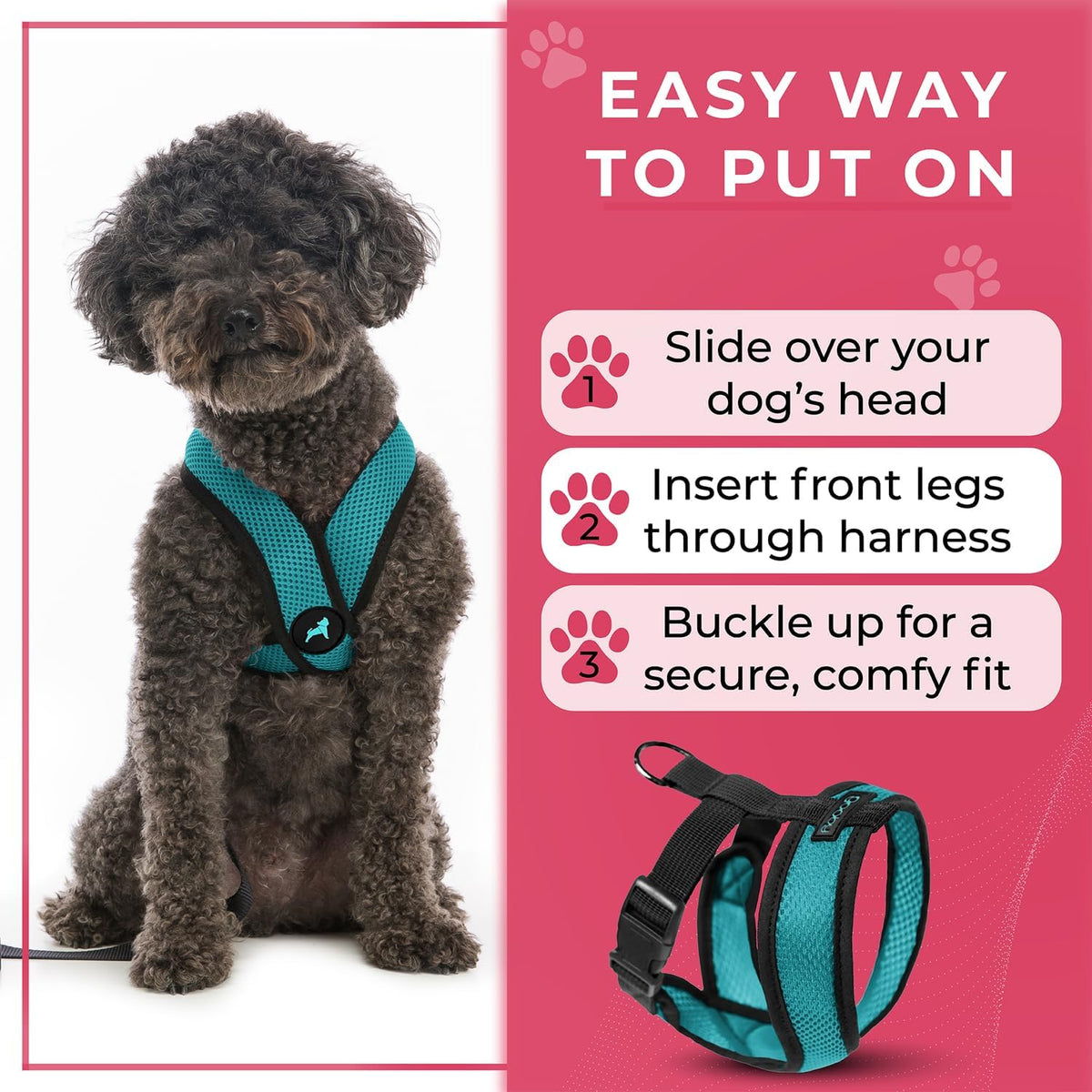 Gooby Comfort X Head-in Dog Harness, Choke-Free - Large Chest (17-22.5") / Turquoise - image 2