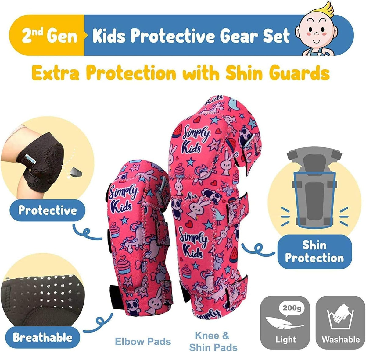 Soft-Style Kids Knee and Elbow Pads with Bike Gloves - Medium / (2nd Gen) Unicorn - image 3