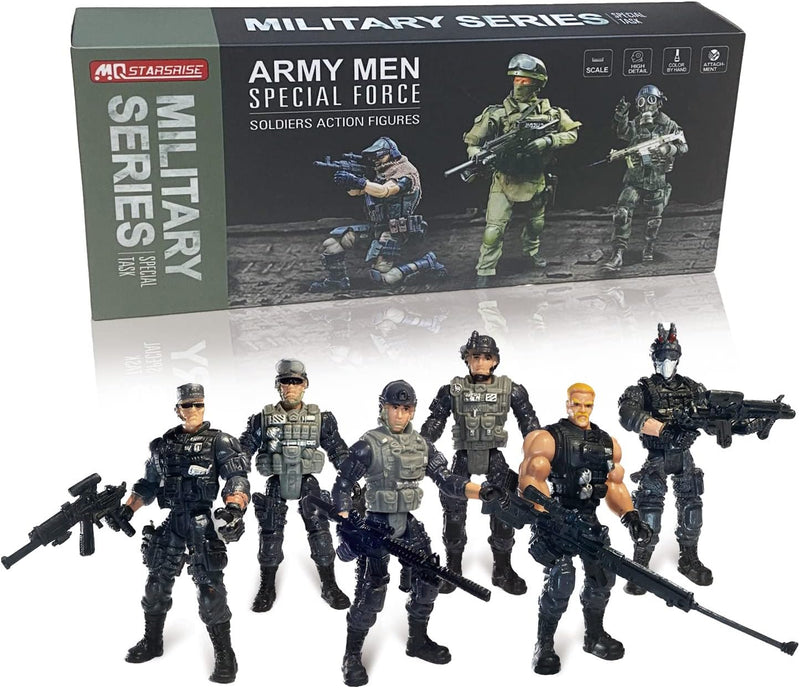 Army Men Action Figures, Soldiers Toys with Weapons for Boys 4-7 - Black