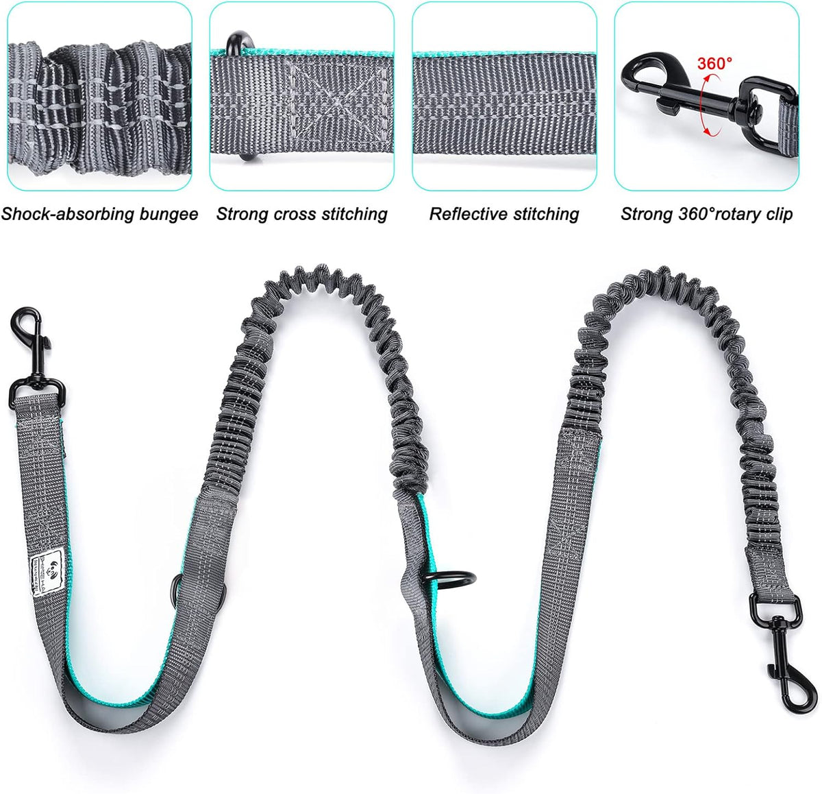 SHINE HAI Retractable Hands Free Dog Leash with Dual Bungees for 2 - Gray / For 2 Dog - image 3