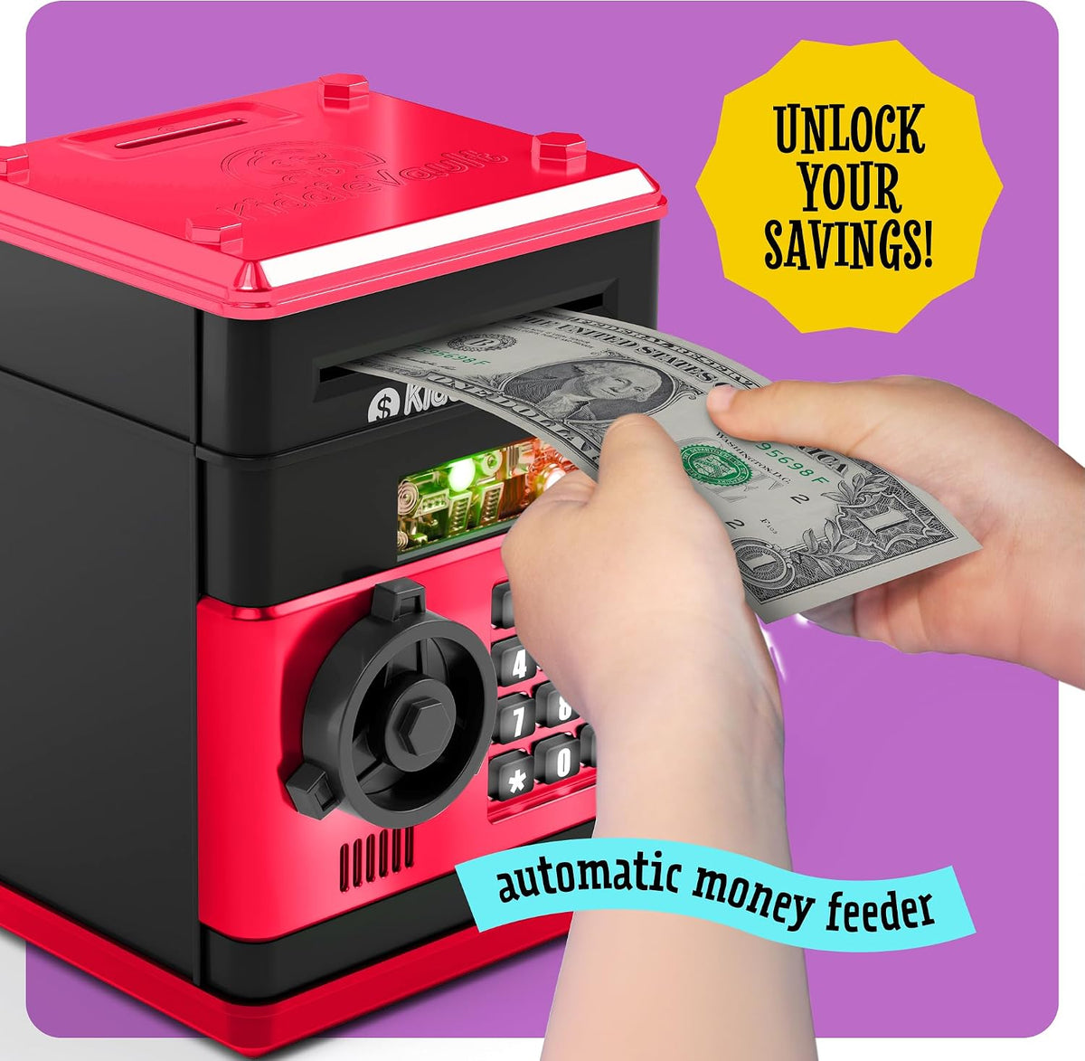Piggy Bank for Kids, Electronic Money Saving Box w/Code - Red - image 2