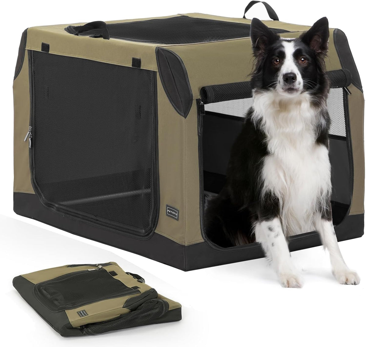 PETSFIT Dog Travel Crate, Soft Sided Dog Crate, Easy to Set Up - 36.0"L x 24.0"W x 23.0"H / Army Green