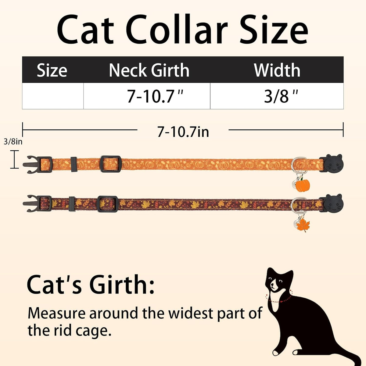 Halloween Cat Collar, Cotton 2 Pack Cat Collar with Bells - Fall / 7-11'' - image 4