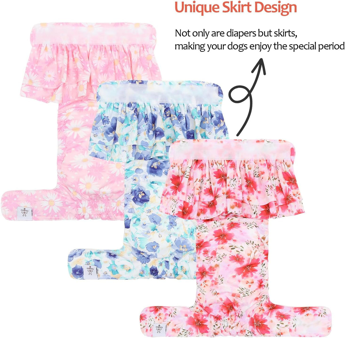 CuteBone Female Dog Diapers with Skirts 3 Pack Reusable Puppy Dresses - Watercolor blooms skirts 3pcs / M - image 2