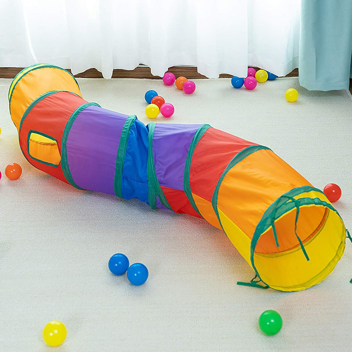 iCAGY Cat Tunnel Toys for Indoor Cats Kittens Rabbits - 47" (Shape S) / Rainbow