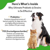 Pet Wellbeing Ultimate Probiotic 9 Strains for Dogs & Cats - Supports The Gut Microbiome and Digestion, Immune System Care, Urinary Tract Health, FOS, 2.5 Billion CFU - 11.29 oz (320 g) Powder