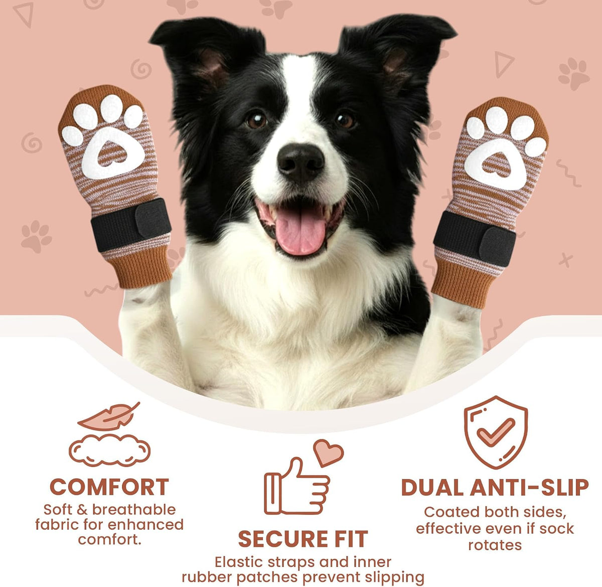 Anti Slip Dog Socks, Dog Socks to Prevent Paw Licking - Brown / XL - image 3