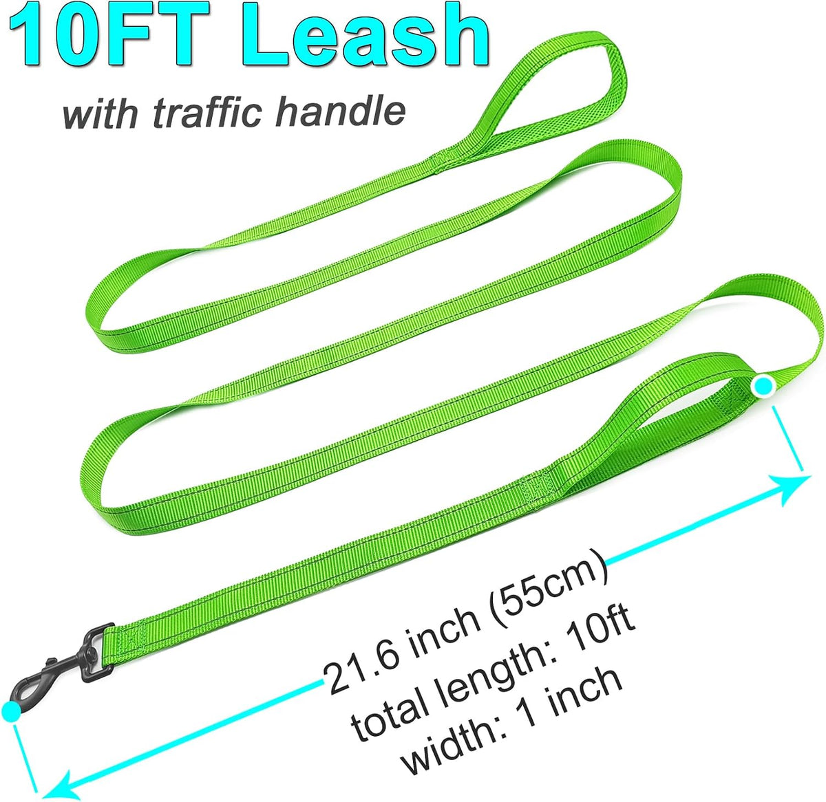 10FT Dog Leash with Traffic Handle Reflective Large Medium Dogs – Essentials for Dogs - 10ft x 1 in / green - image 4