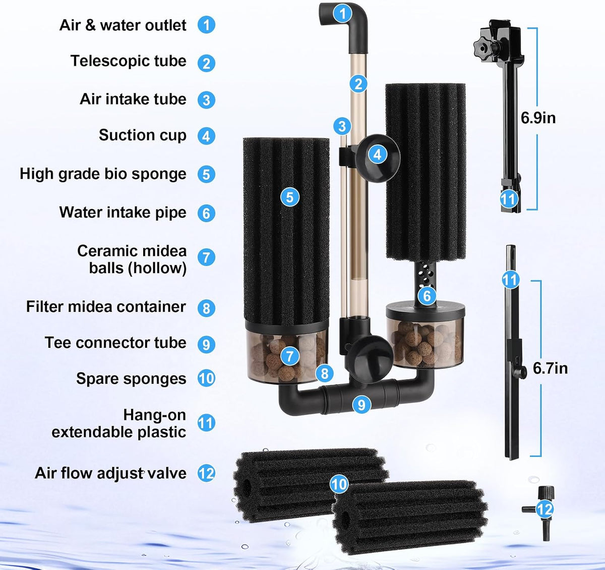 hygger Aquarium Double Sponge Filter: Upgraded Sponge Filter - M (For 15-55 Gallon) - image 3