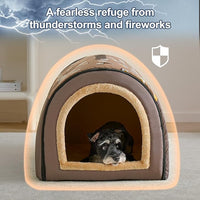 Jiupety Indoor Dog House, 2-in-1 Portable Foldable House Bed with Cover, Pet Tent & Cave Bed for Medium Dogs, XL(29"×21"×20"), Up to 44 Lb, Brown