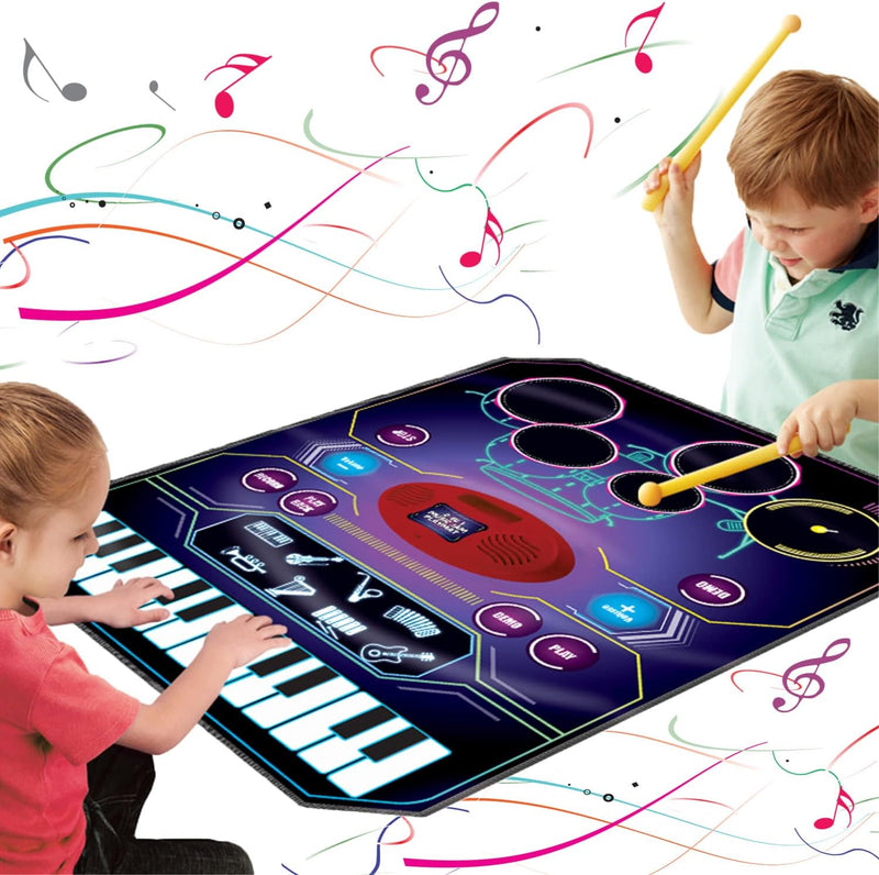 QShark 2 in 1 piano drum mat for kids with 24 keys and 5 drum pads