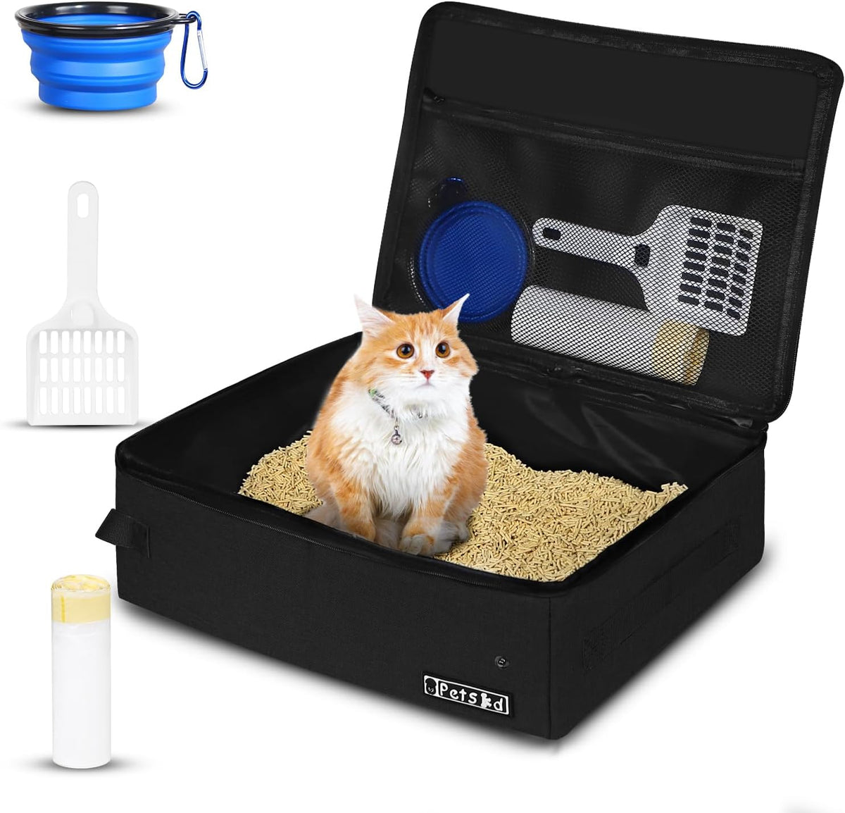 Petskd Portable Cat Travel Litter Box with Lid - Large / Black