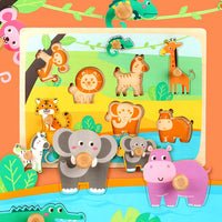 Wooden Toddler Puzzles - 4 Pcs Eco-Friendly Animal Patterns Jigsaw With Handles - Infant Kid Fine - Style C - image 4