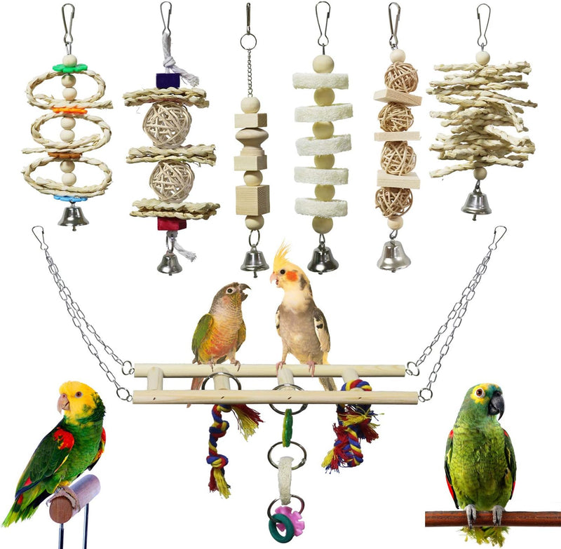 7 Pack Bird & Parrot Toys, Bird Cage Toys for Conures