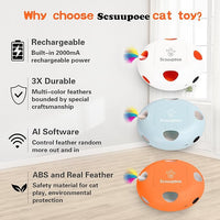 IInteractive Cat Toy, Electric Cat Toys for Moving Concealed Feathers, Smart Sensor 7 Holes Whack a Mole Feather Toy, USB Charge Automatic Kitten Toys,Blue