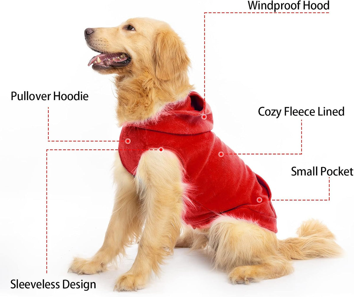 Fleece Dog Hoodie with Pouch, Green S – Essentials for Dogs - Medium / Red - image 2