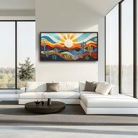Extra Large Framed Abstract Boho Desert Wall Art, Sun Cactus Landscape Wall Decor Pictures for Living Room,Cacti Canvas Print Painting Modern Artwork Bedroom Office Bathroom Home Decor 60L x 30W