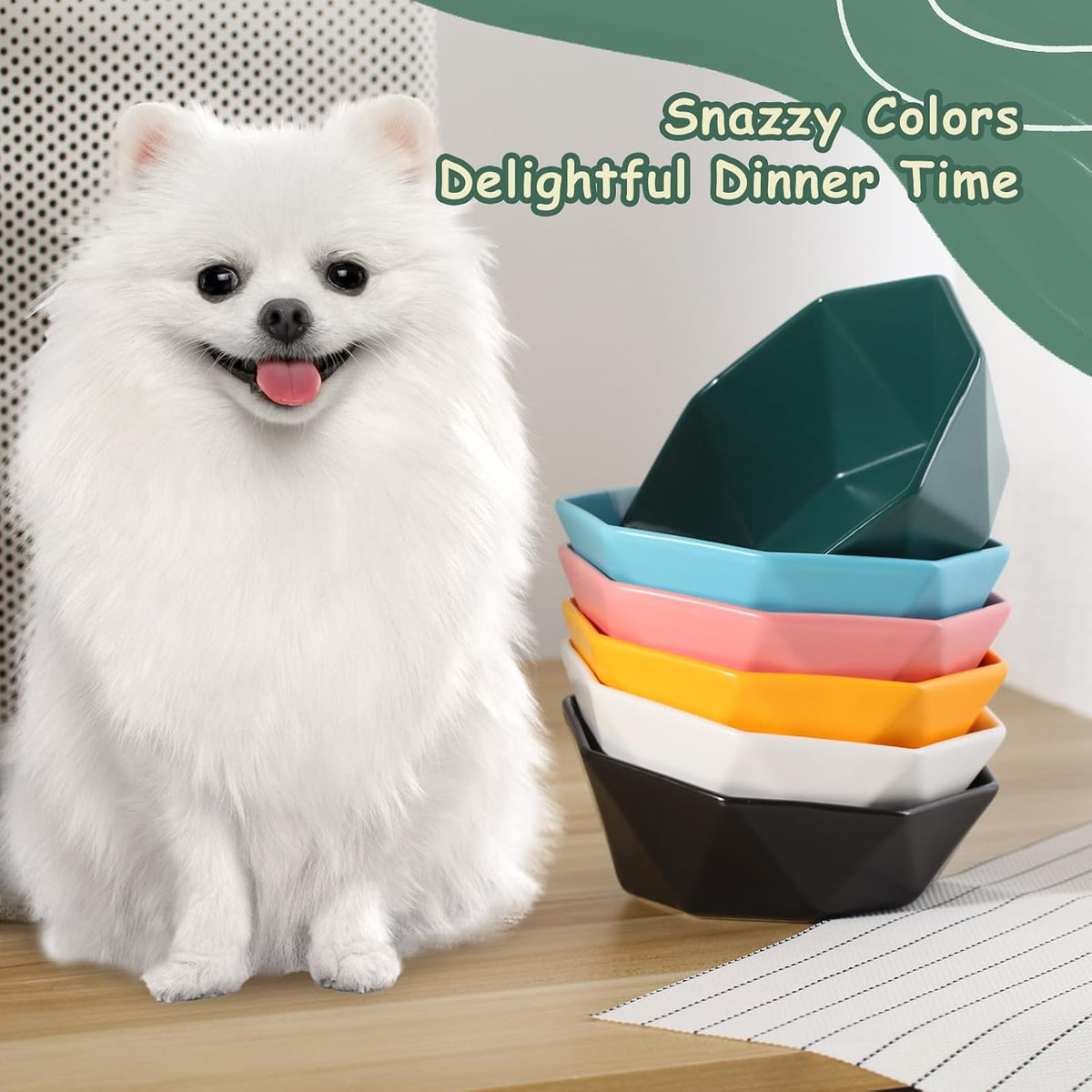 Ceramic Tilted Raised Cat Bowl - Green with stand - image 3