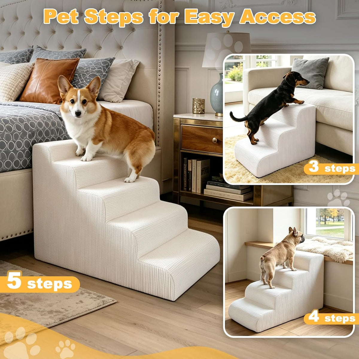 Dog Stairs for Bed & Couch, 18" H 4-Step Pet Ramp for Small Dogs - Beige / 5 / Standard 23" Height - image 4
