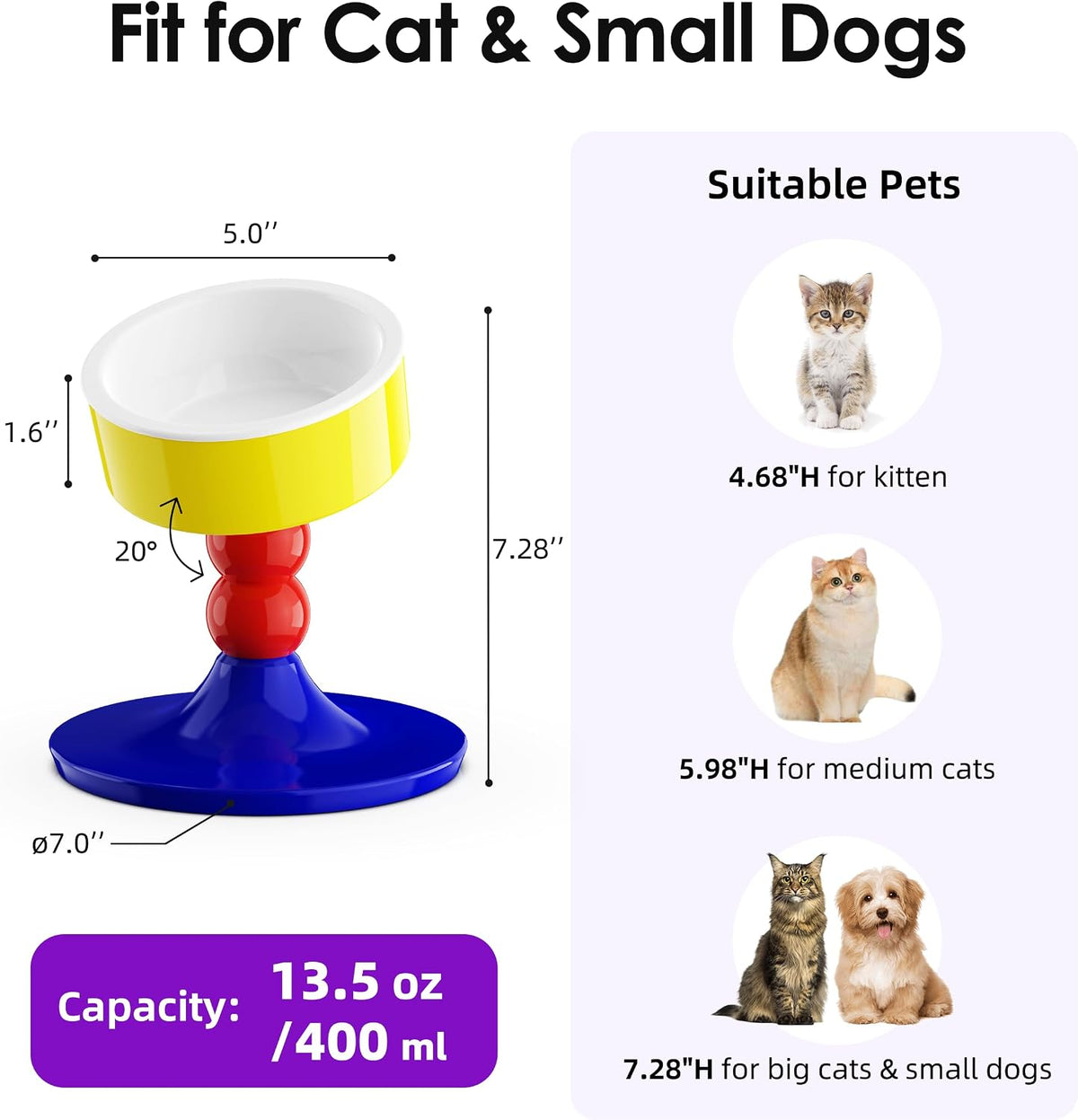 Ceramic Elevated Raised Cat Bowls, Cat Food Dish with Stand - Red & Blue - image 2