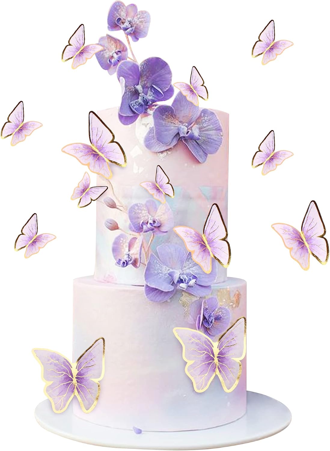 30Pcs 2D Waterproof Swallowtail Butterfly Cake Topper Transparent - Not Edible / Purplegold-new