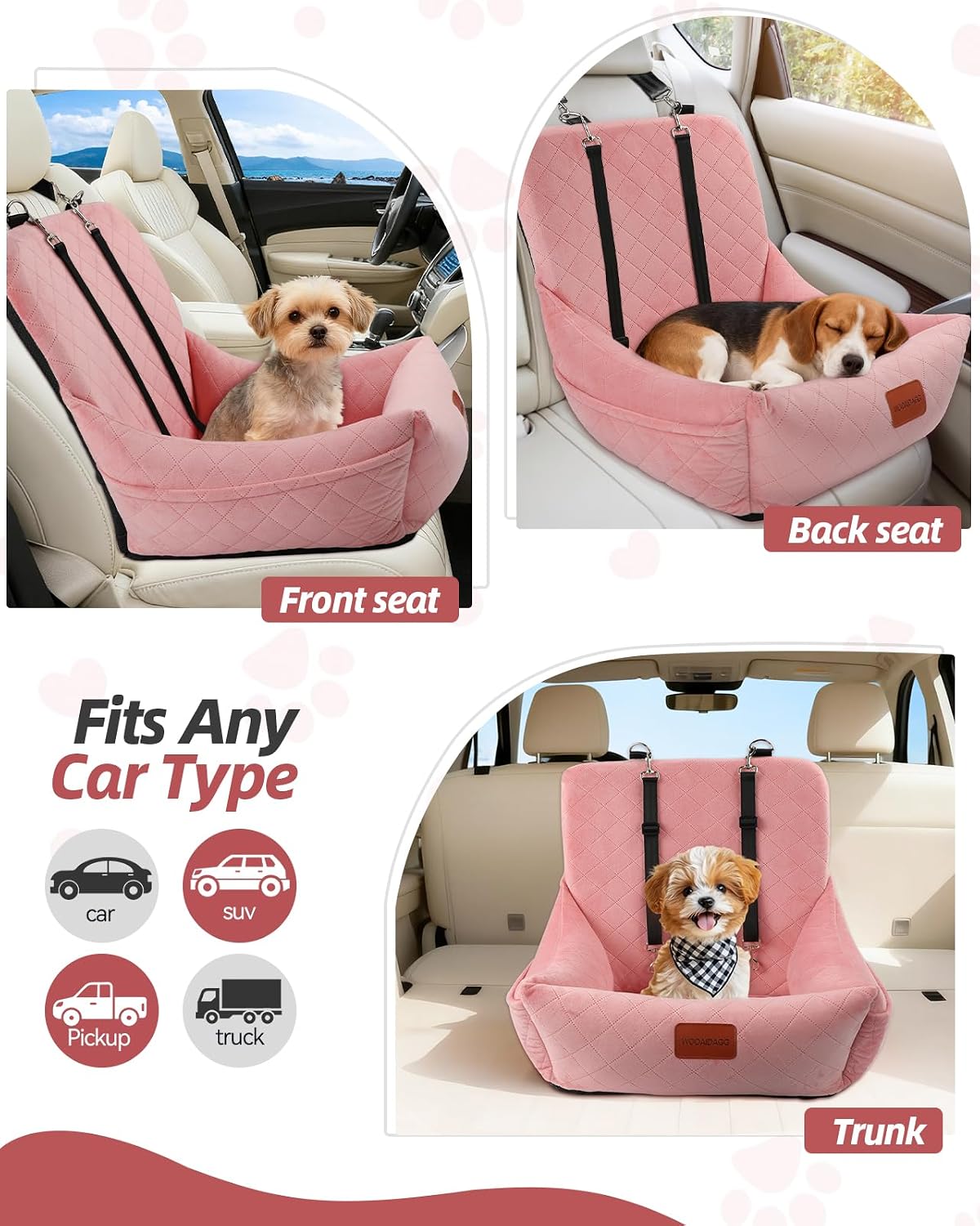 WOOAIDAGG Dog Car Seat for Small Dogs, Ultra-Soft Fabric - Pink - image 4