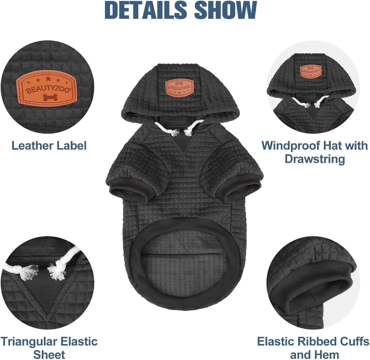 Small Dog Hoodie,Warm Winter Dog Sweater with Pocket & Leash Hole – Essentials for Dogs - Black / S/M (Back: 14",Chest: 19", Neck: 12") - image 3