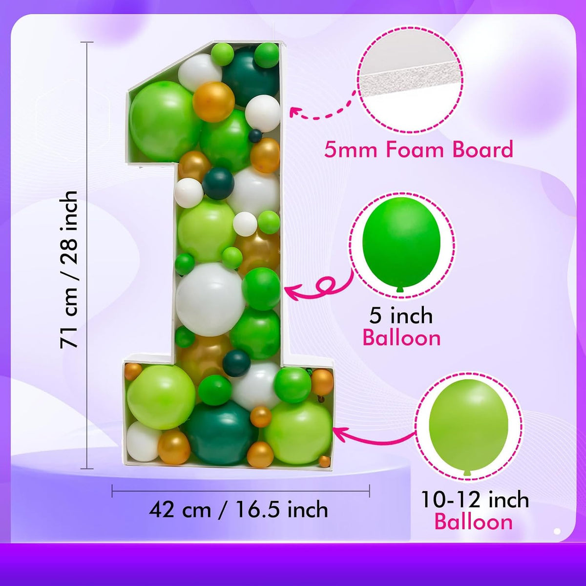 28 inch DIY Mosaic Balloon Number 1 Frame, Party Backdrop Decor – Fun for Kids & Family - Number 1 - image 4