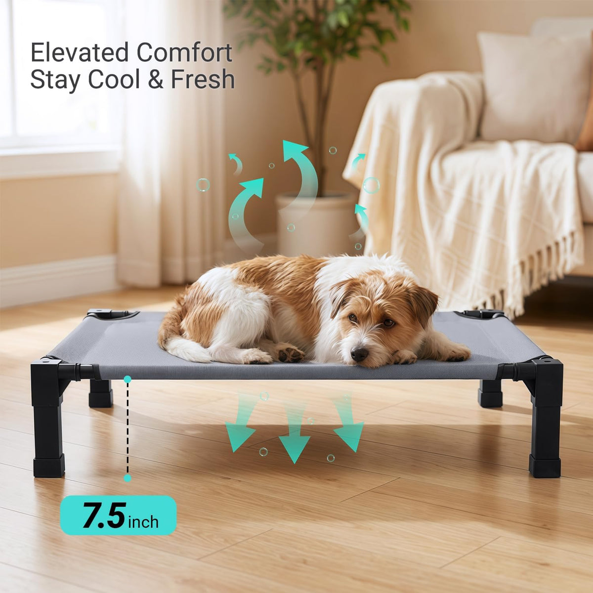 Elevated Outdoor Dog Bed, Raised Dog Bed with Steel Framed 42in – Essentials for Dogs - Grey / 35"L x 25"W x 7.5"H - image 3