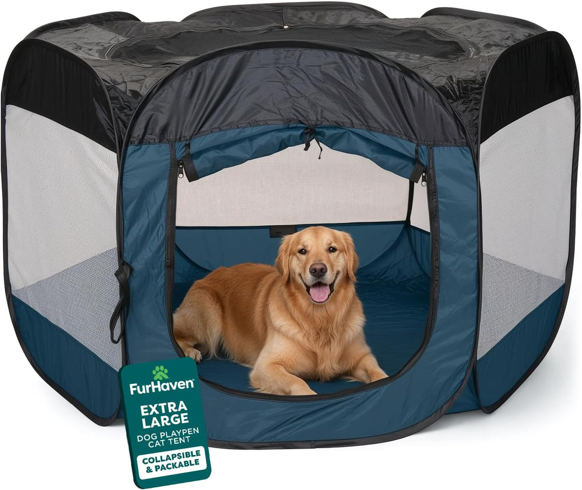 FurHaven Soft-Sided Dog & Cat Playpen - Sailor Blue / Extra Large