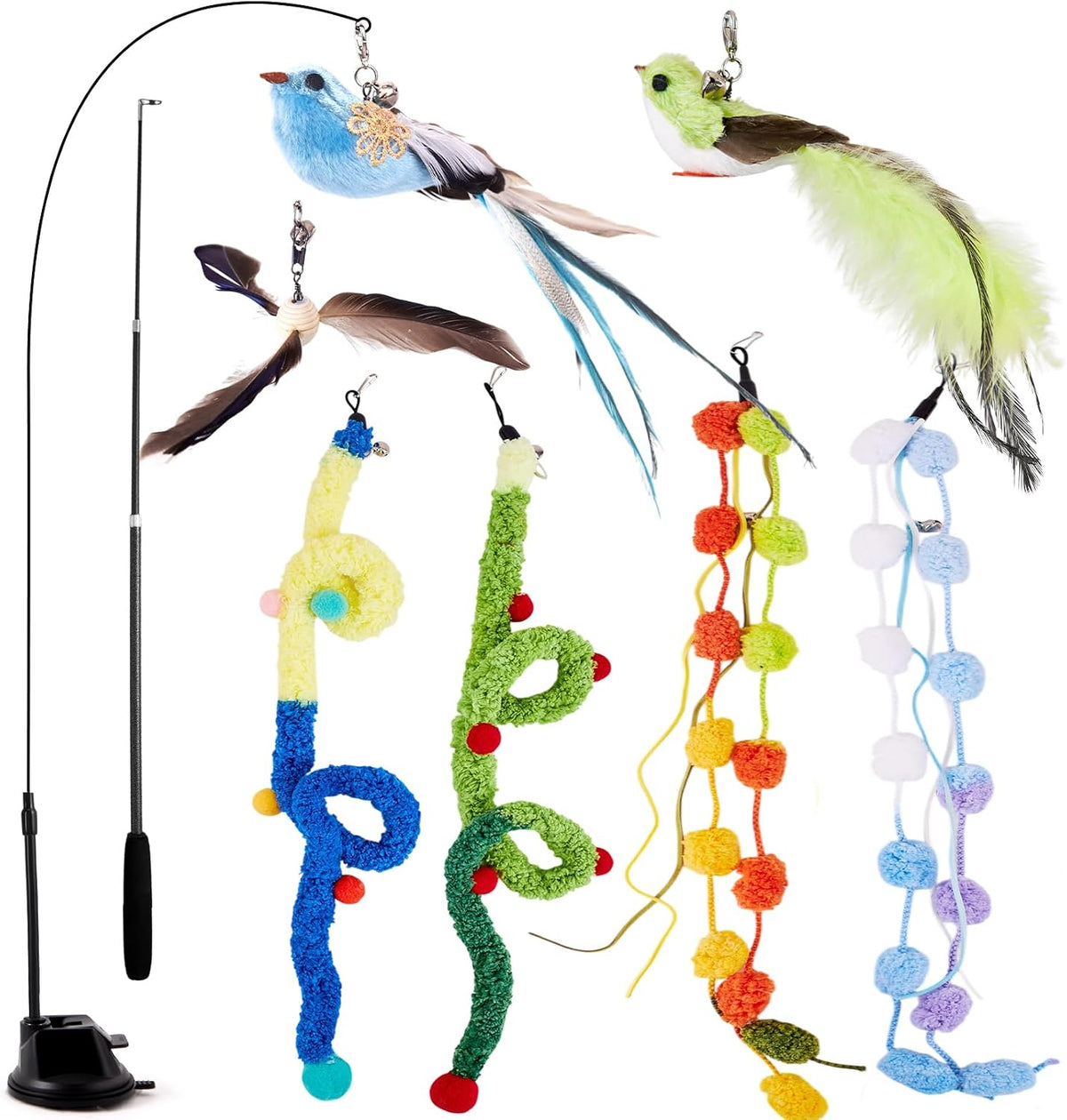 9PCS Interactive Bird Simulation Cat Toy Set with Suction Cup Indoor – Essentials for Cats - suction cup
