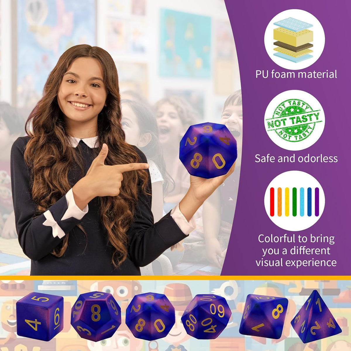 Arrowbash jumbo foam polyhedral dice set of 6 in rainbow colors - view 11