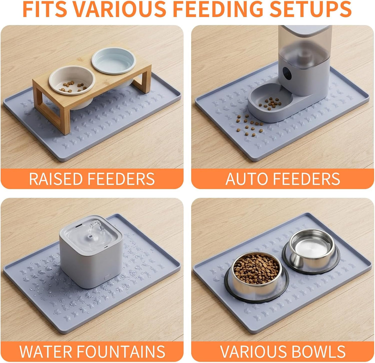 Silicone Pet Feeding Mat, Dog Cat Food Water Bowl Mat - Gray / 22"L x 14"W - image 2
