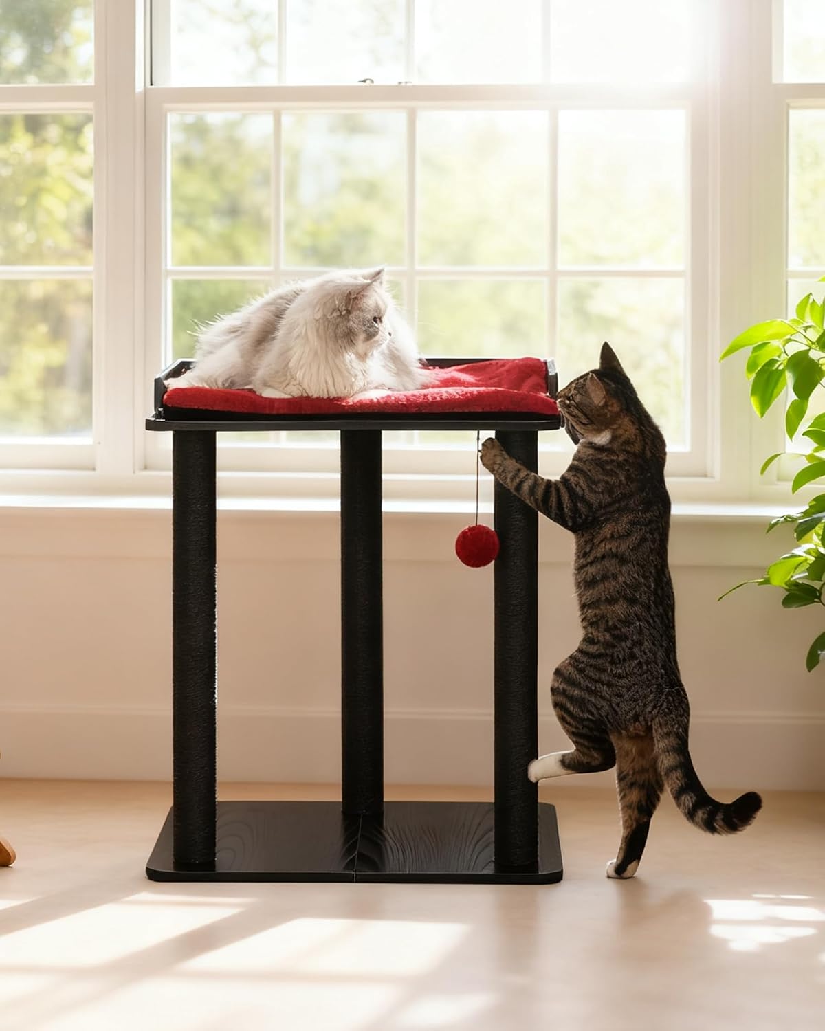 Modern Cat Tree for Large Cats, Full Sisal Cat Scratching Post – Essentials for Cats - Black&Red / 22"L x 15.7"W x 26.7"H - image 2