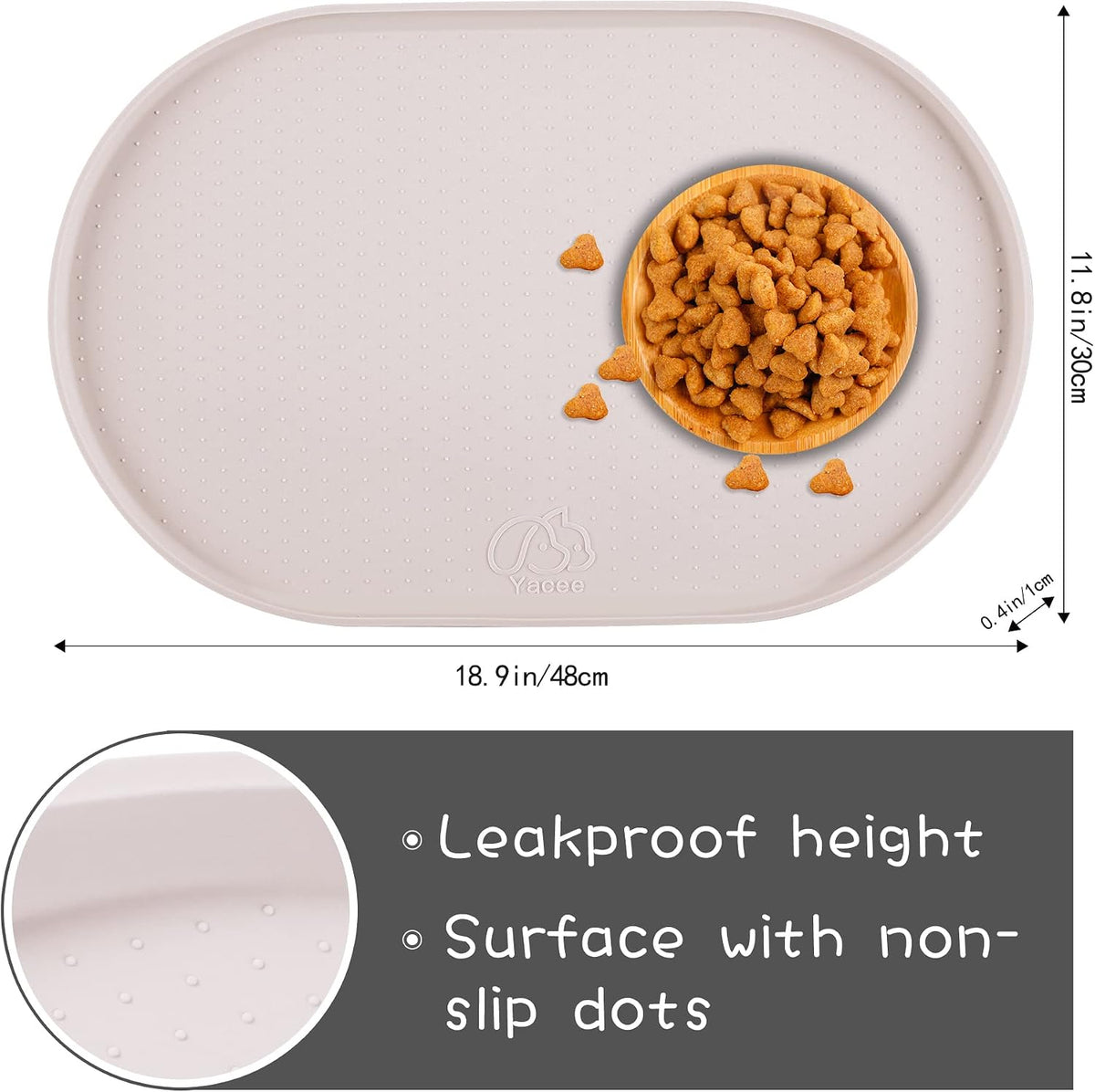 100% Waterproof 0.5" Raised Edge BPA Free Silicone Dog Food Mat - 32x24x1.0 Inch / White Sand - image 2