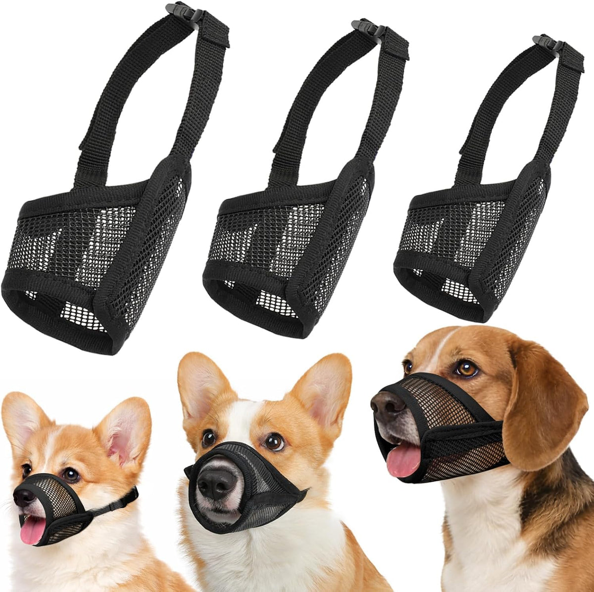 Mesh Dog Muzzle Suits for Small Medium Large Dogs Dog Muzzle Set – Essentials for Dogs - Black / Medium 3 PCS(S-L)