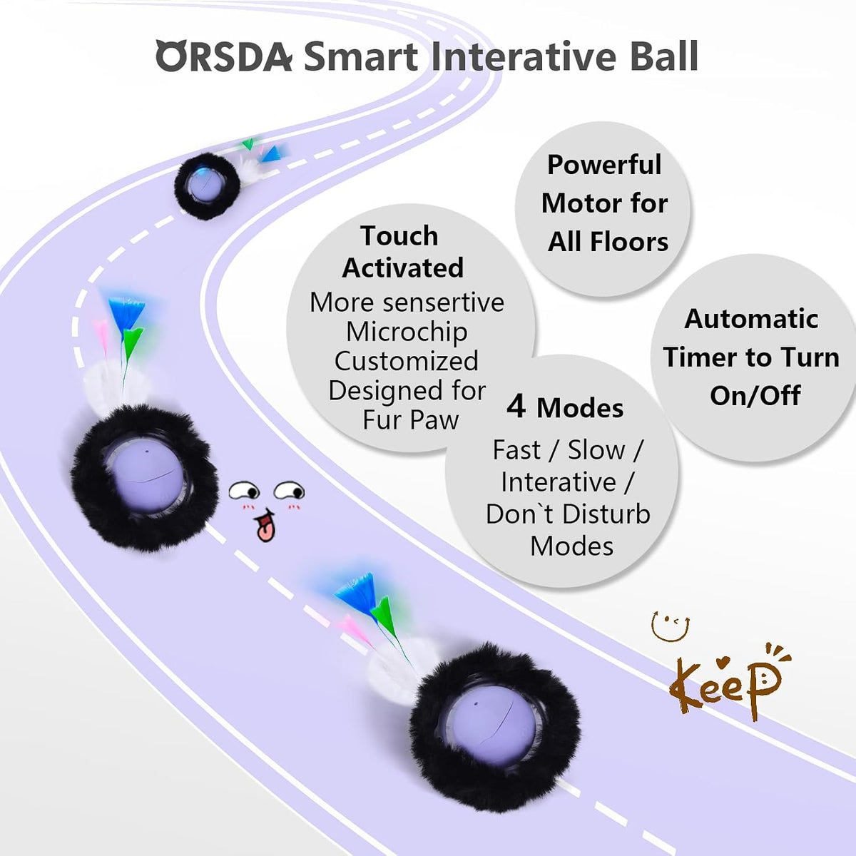 ORSDA Interactive Cat Toys Ball - Periwinkle Ball&7 Hole Leopard Mat - image 4