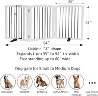 Freestanding Panel Dog Gate for Indoor Doorways, Stairs, or Hallways - Foldable Wooden Pet Gate, 24" Height - 3 Panels, White