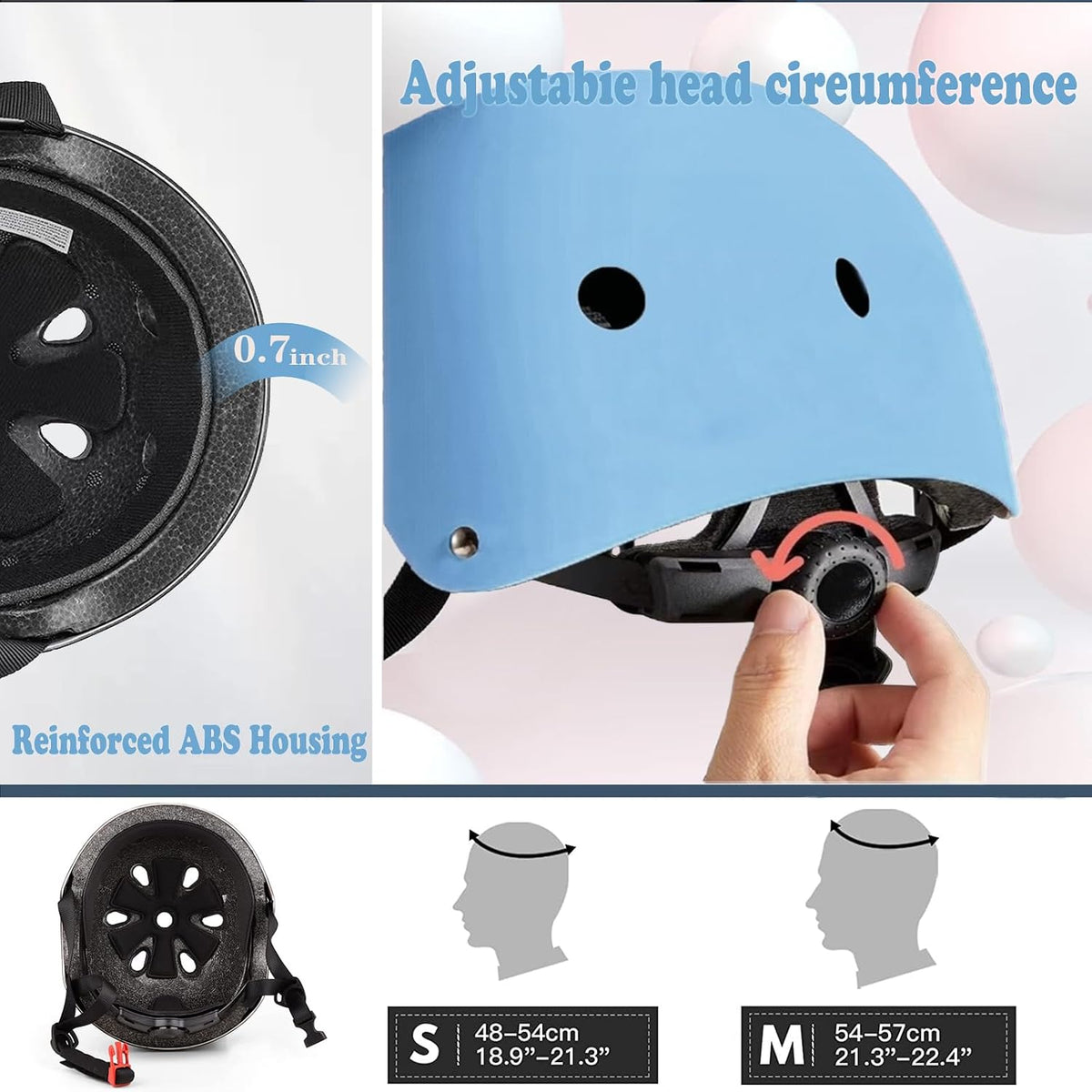 FOOKCIAN Kids Helmet,Toddler Skateboard Helmets for Ages 2-3-5-8-14 Years Boys Girls with Knee - Light blue / Medium: 20.47"-22.83" / 8-14 year - image 4