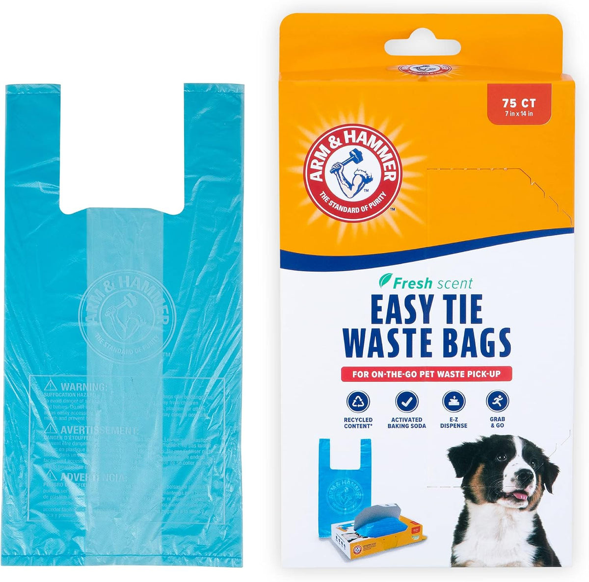 ARM & HAMMER 71041 Easy-Tie Waste Bags, Blue - 75 Count (Pack of 1)