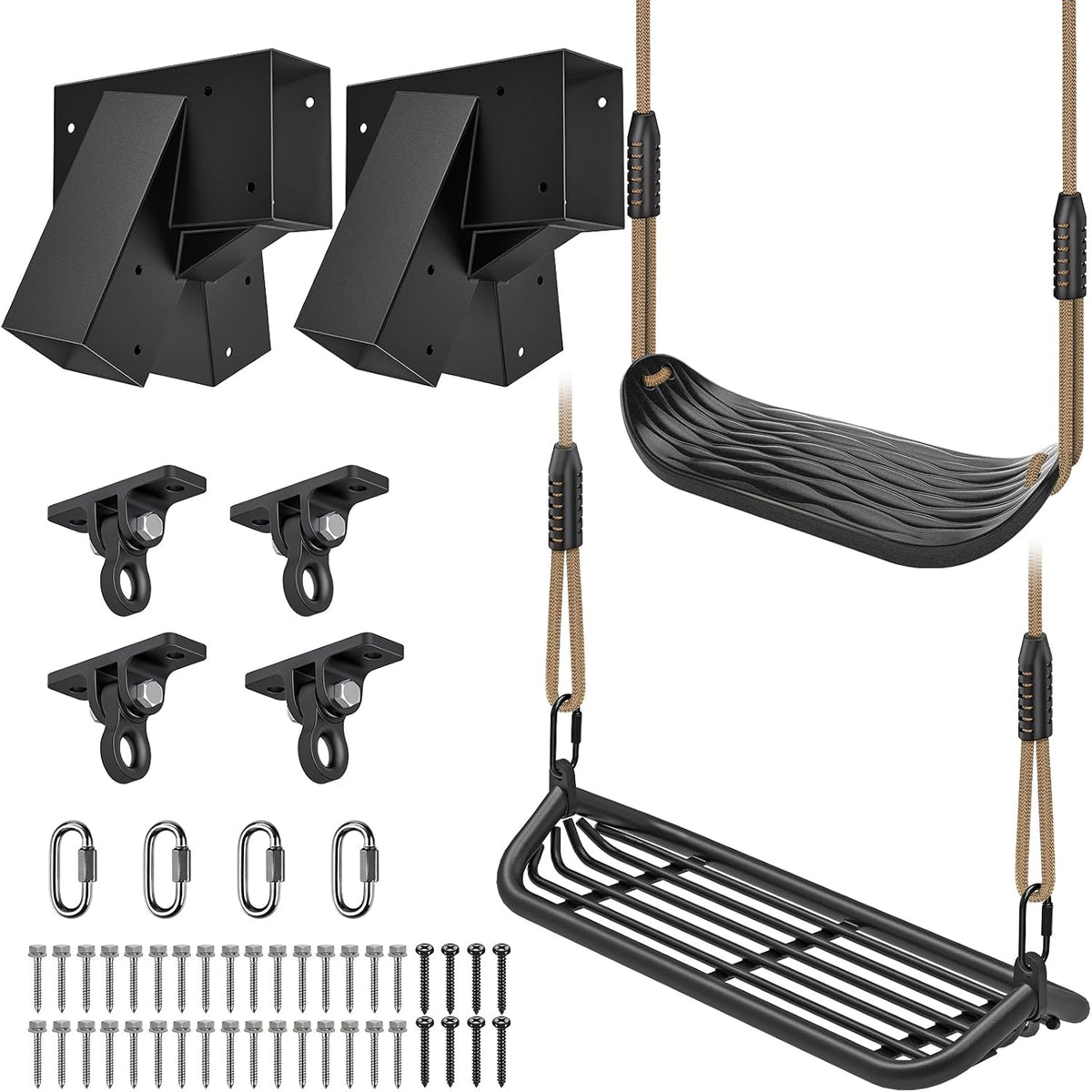 Dolibest Ceiling Mount Swing Hanger Heavy Duty Swing Set Hook - A: 2 Black Frame Bracket+4 Swing Hanger+2 Swing Seat